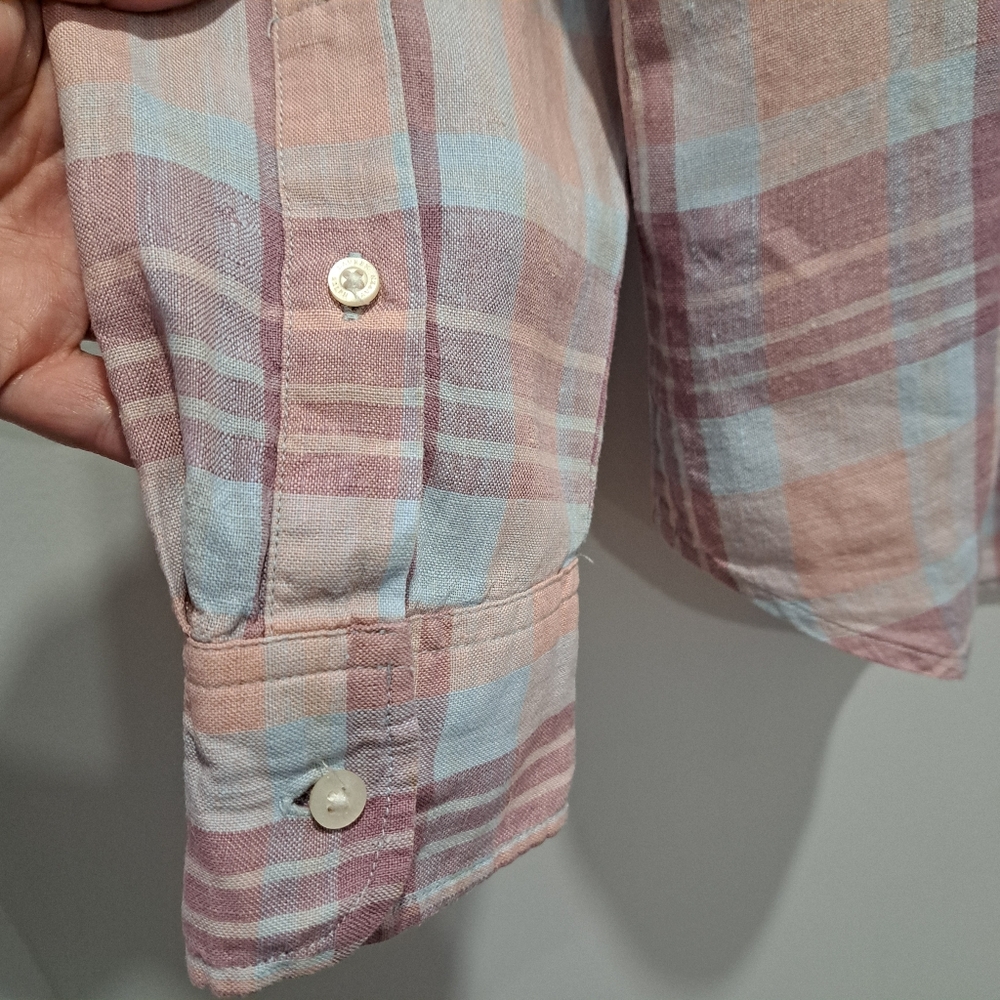 LRL Pastel Plaid Linen Button-Up Classic Coastal Cottage Preppy Shirt Womens M - Picture 8 of 14